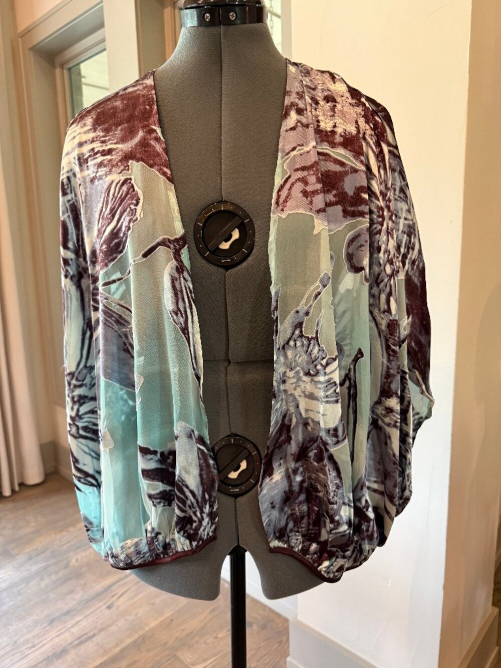 Anthropologie Light Blue Floral Burnout Kimono One Size B